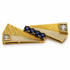 Large 18k Gold Diamond Sapphire Brooch