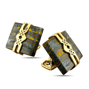 14K Yellow Gold Fossil Stone Cufflinks