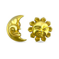 14K yellow gold sculpted moon and sun earrings