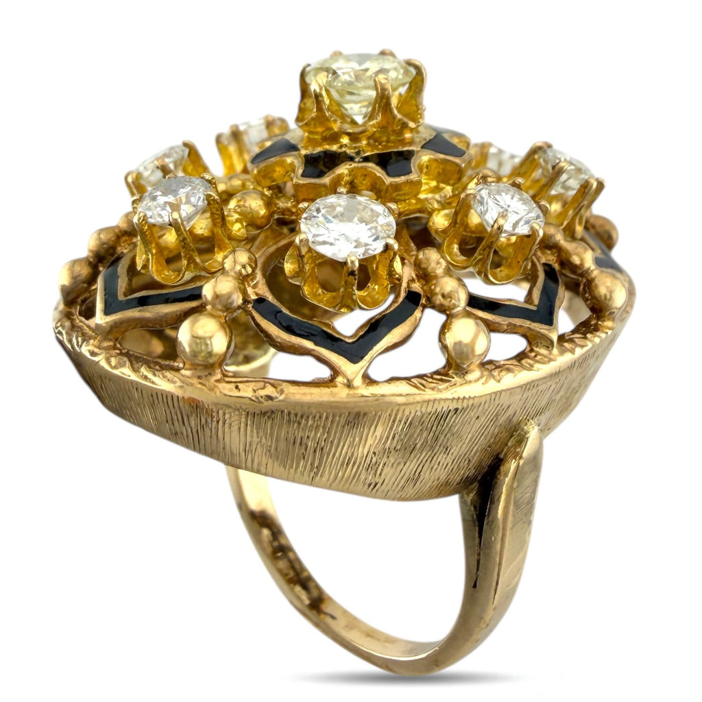 14K Yellow Gold Enamel and Diamond Cocktail Ring