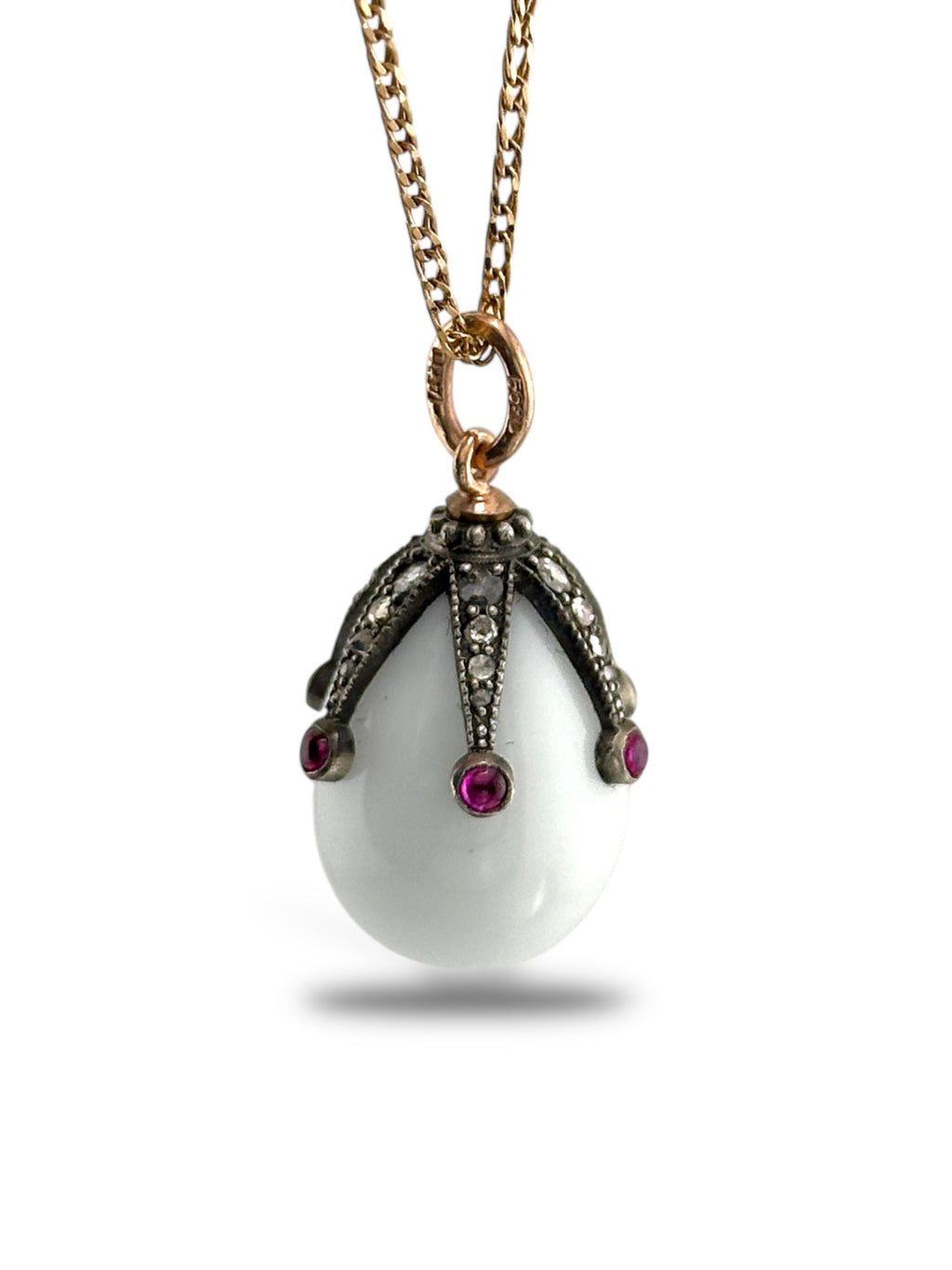 Imperial Russian Period, 56K (14K) Gold Ruby and Diamond Egg Pendant