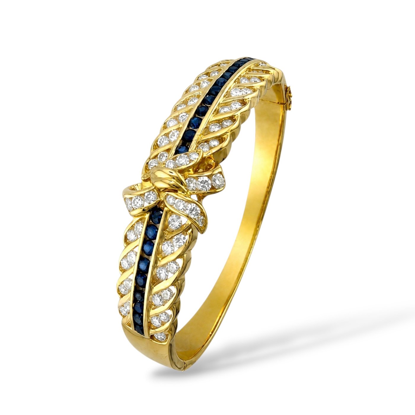 18K Yellow Gold 2.01ct Diamond and 1.00ct Sapphire Bow Bracelet