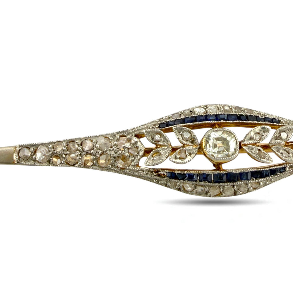 Faberge 18K Yellow and Rose Gold Art Deco Brooch with 0.75ct Diamonds and Sapphires