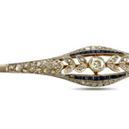 Faberge 18K Yellow and Rose Gold Art Deco Brooch with 0.75ct Diamonds and Sapphires