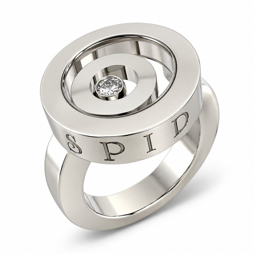 White gold floating diamond ring with round center diamond in circular setting