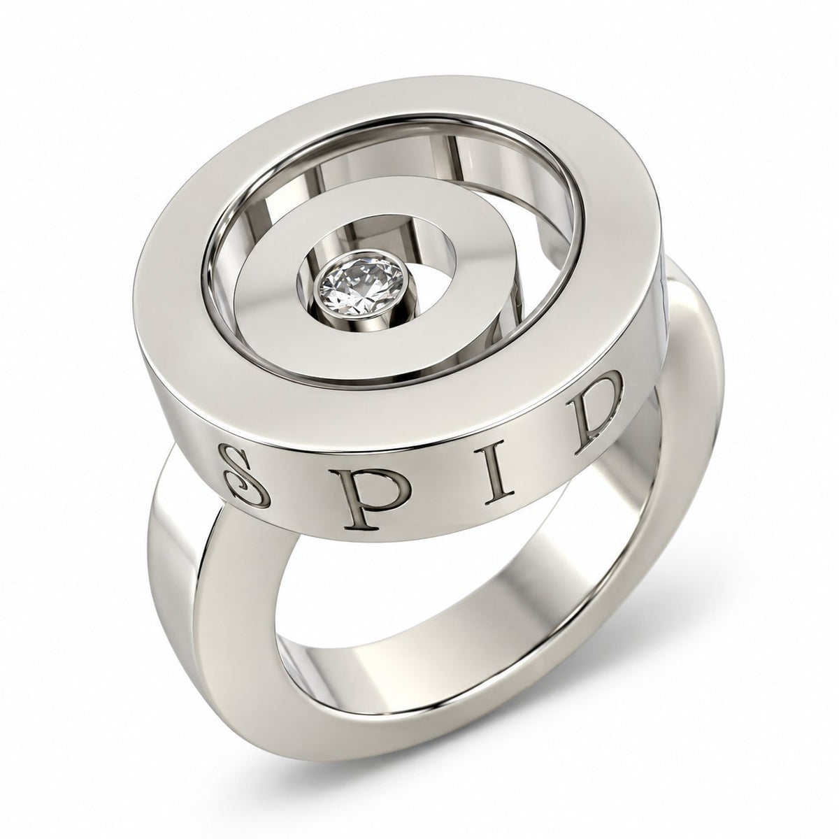 White gold floating diamond ring with round center diamond in circular setting