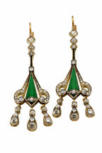 Antique Art Deco 2ct Diamond and Green Enamel Earrings