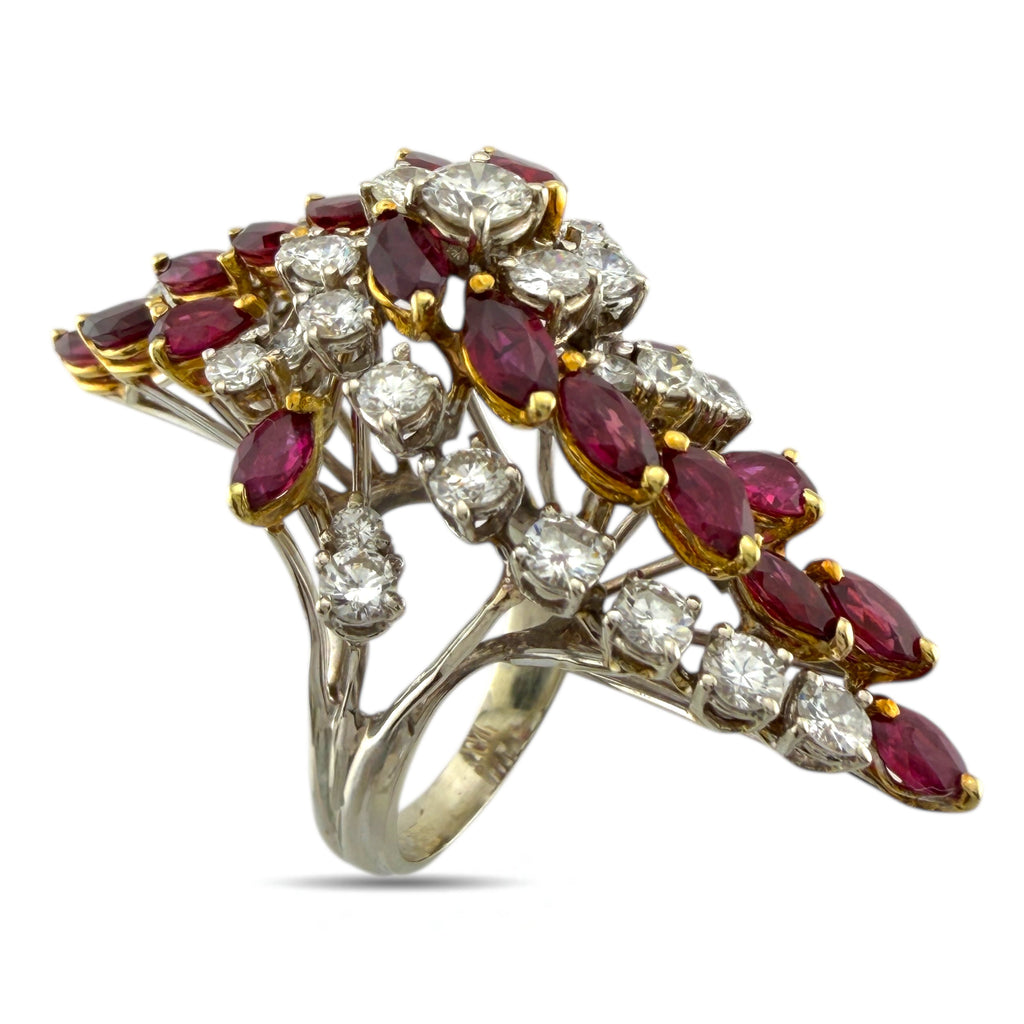 18K White Gold 2.86ct Diamond and Ruby Statement Ring