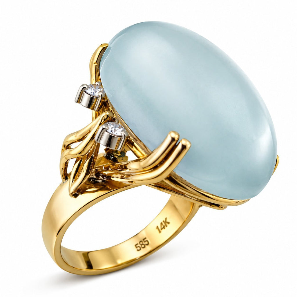 14K Yellow Gold  16.0ct Jadeite Jade and Diamond Ring