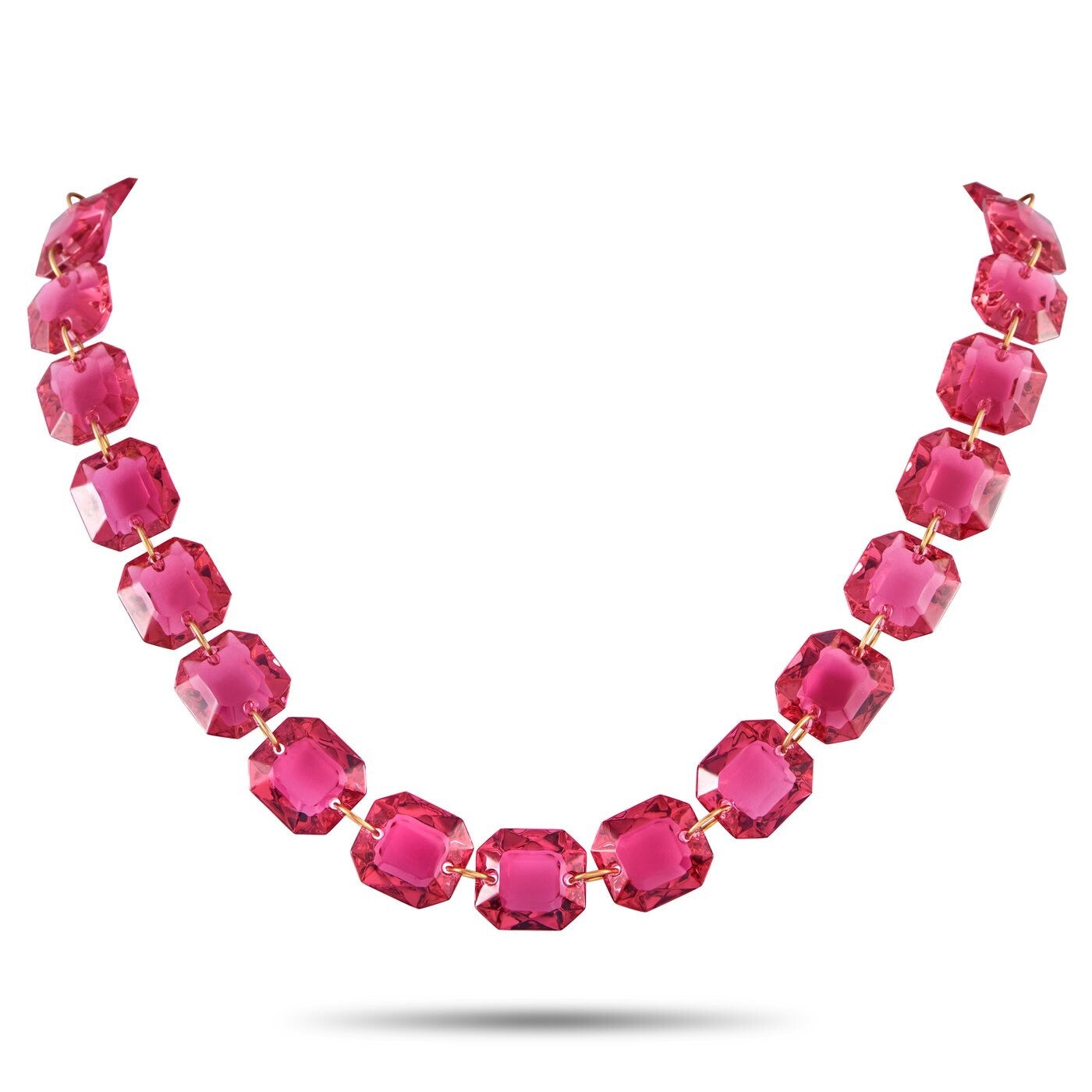 Baccarat 8K Yellow Gold Red Crystal Necklace and Earrings Set