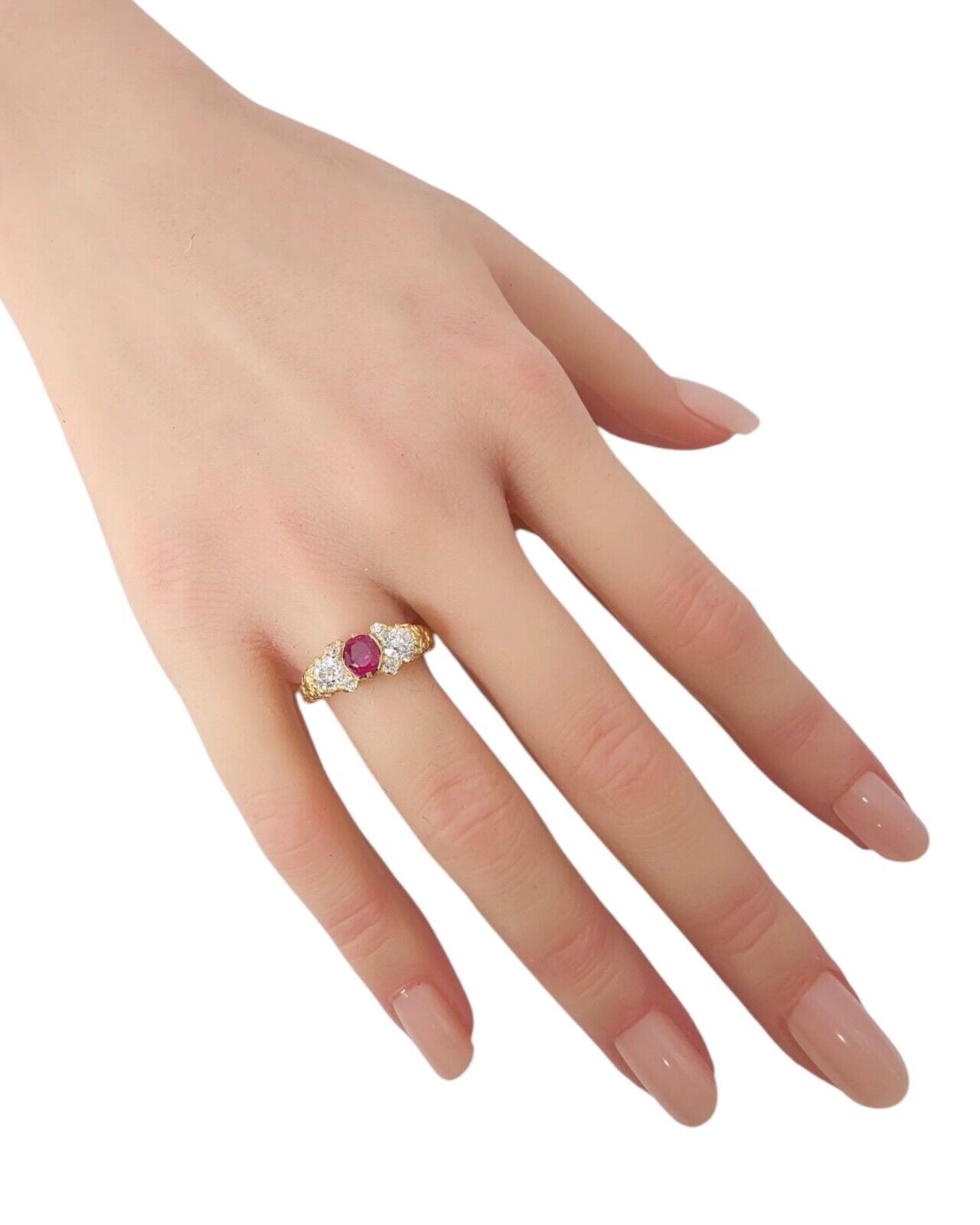 Amazing 18K Gold Burma Ruby & Diamond Women's Trilogy Ring