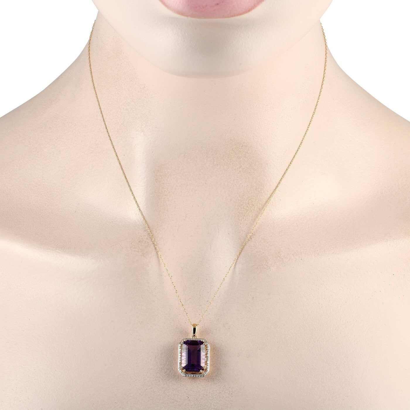 14K Yellow Gold 0.20ct Diamond and Amethyst Pendant Necklace