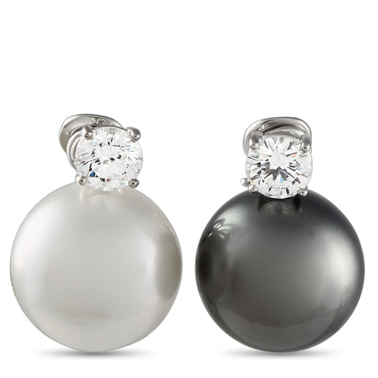 Amazing Platinum 1.50ct Diamond and Pearl Day and Night Earrings