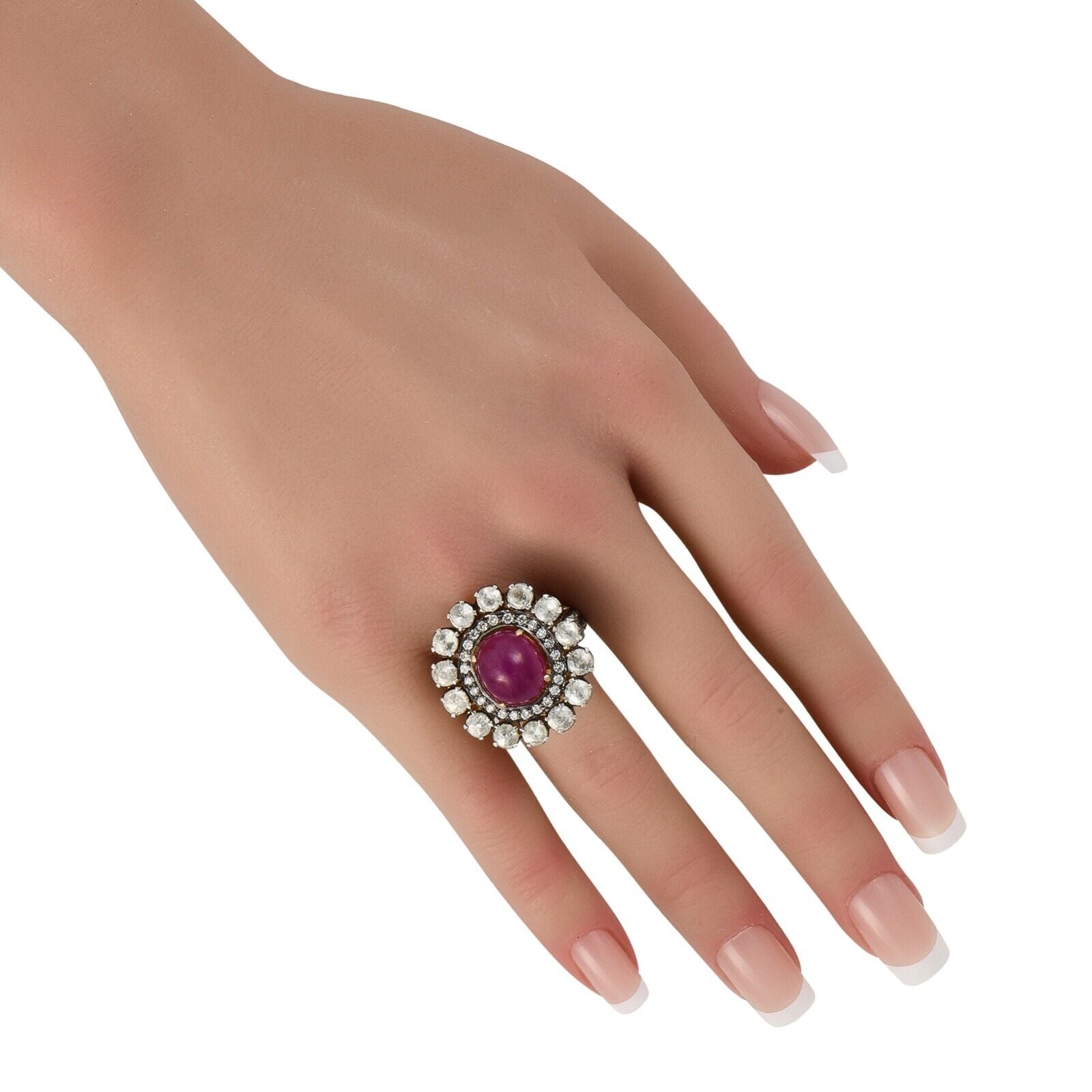 Amazing 18K Yellow Gold, Silver 2.50ct Diamond and Ruby Ring