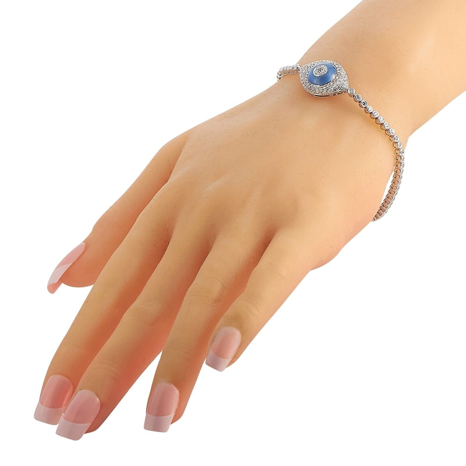 Beautiful 18K White Gold 1.92ct Diamond Evil Eye Bracelet