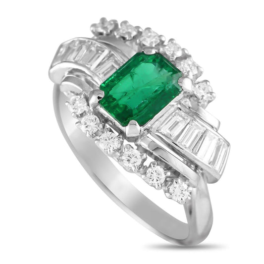 Mikimoto - Beautiful Platinum 0.65ct Diamond and Emerald Ring