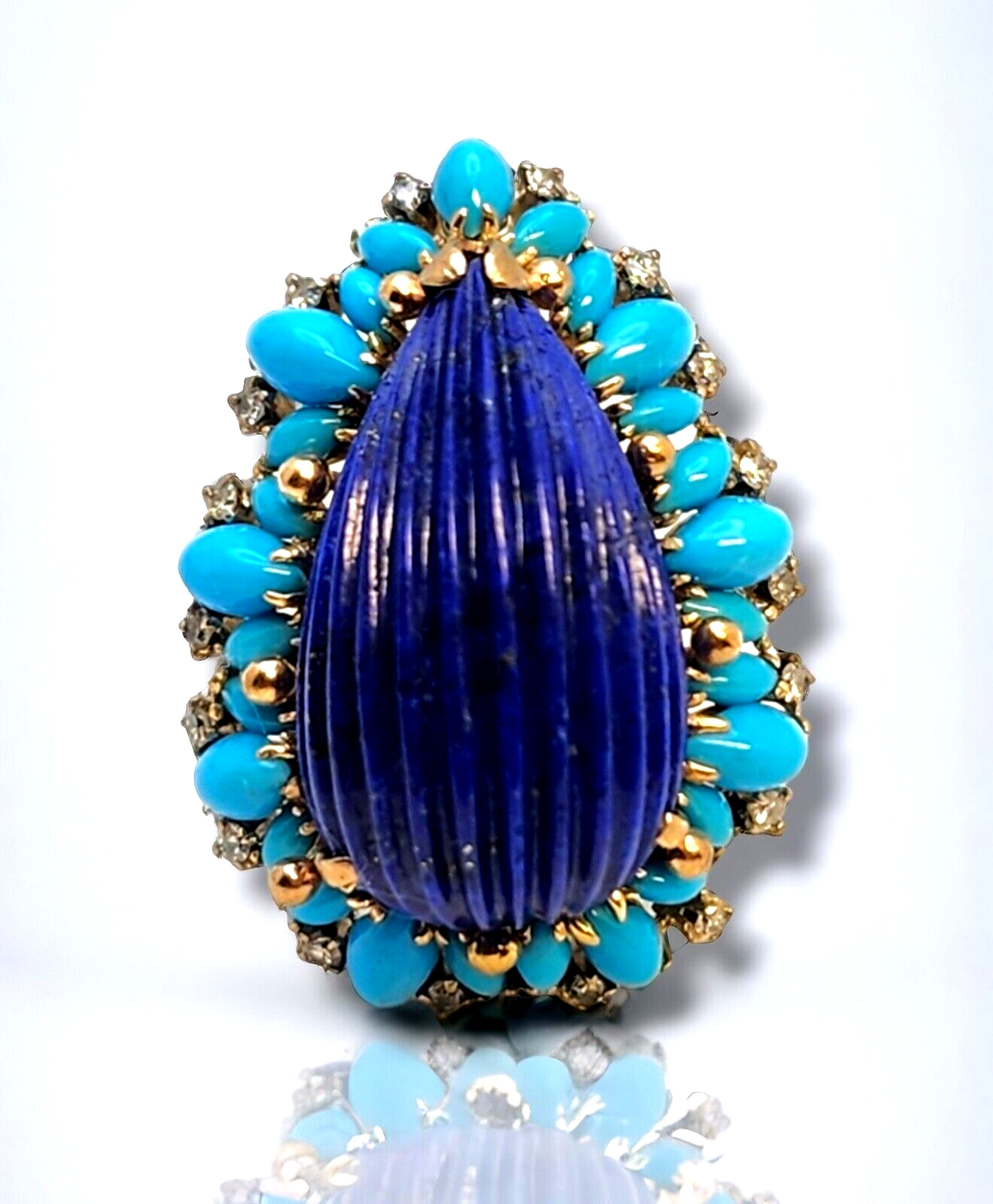 Gorgeous Vintage 14k Gold Lapis Lazuli & Diamonds Ring 1950s