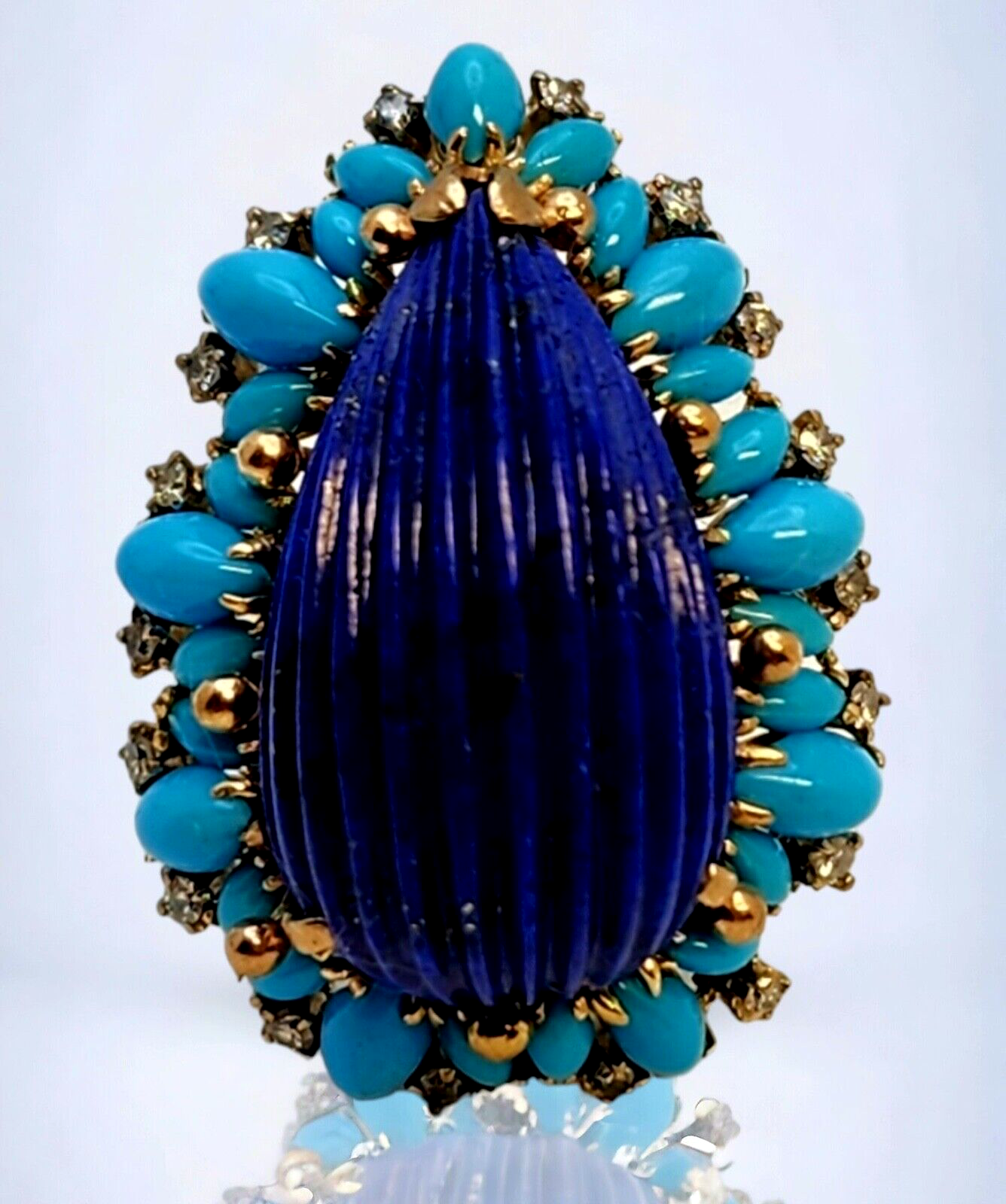 Gorgeous Vintage 14k Gold Lapis Lazuli & Diamonds Ring 1950s