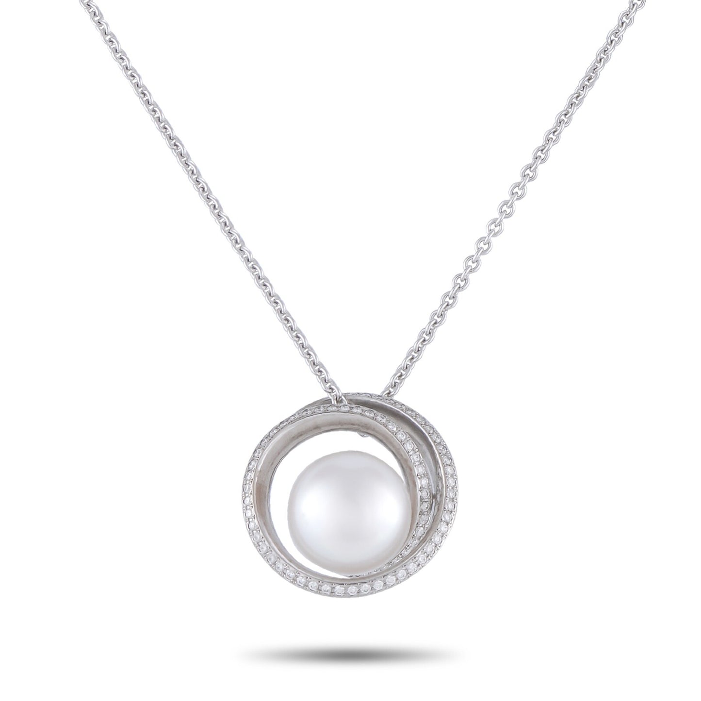 Mikimoto 18K White Gold 0.57ct Diamond and Pearl Necklace
