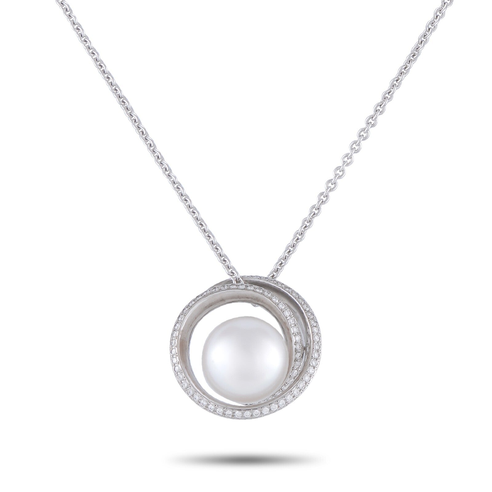 Mikimoto 18K White Gold 0.57ct Diamond and Pearl Necklace