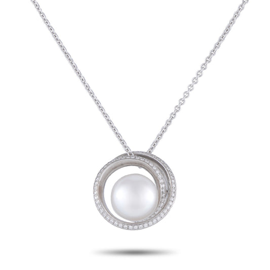 Mikimoto 18K White Gold 0.57ct Diamond and Pearl Necklace