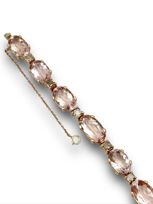 Vintage 14K Rose Gold Bracelet with Morganites & Diamonds