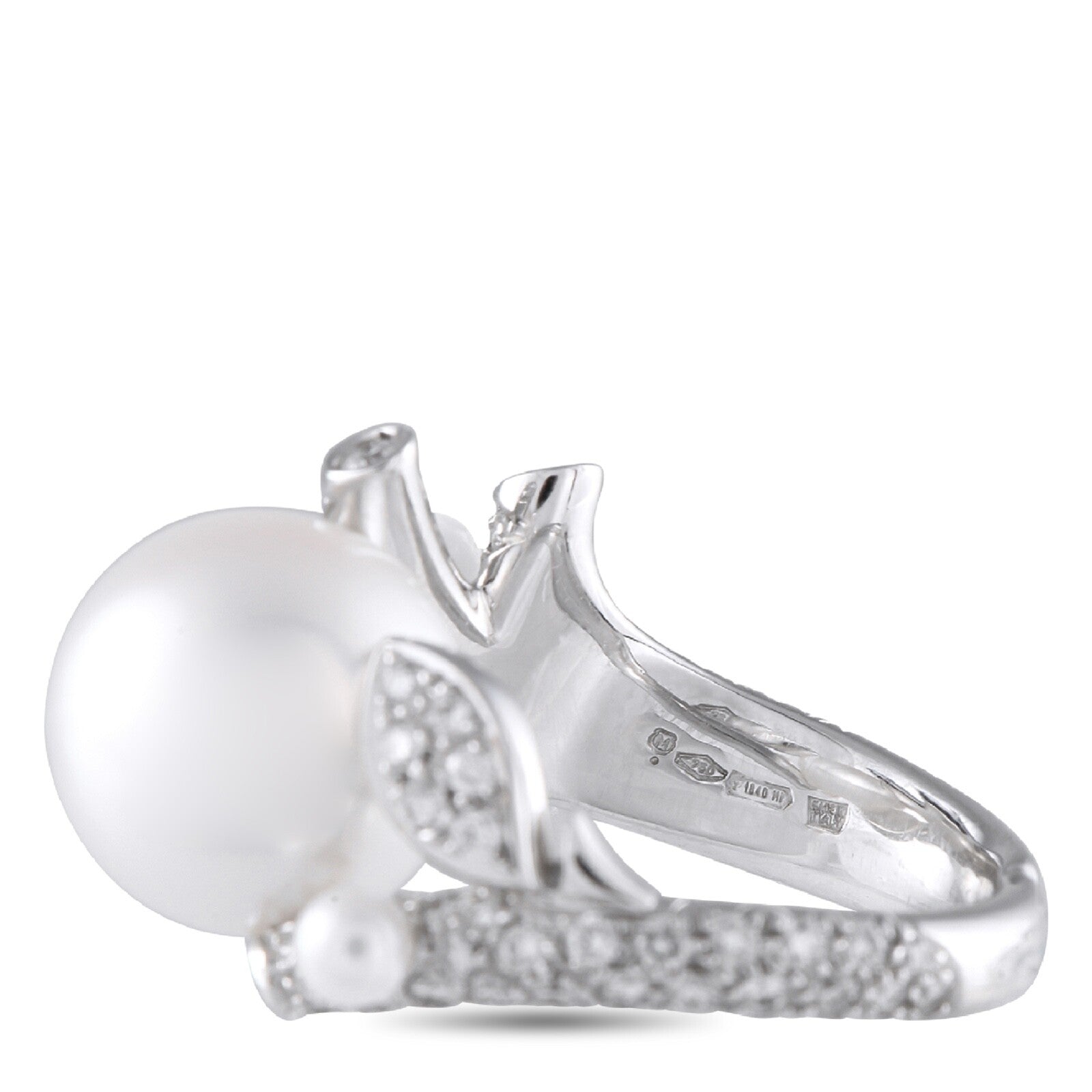 Mikimoto 18K White Gold 1.10ct Diamond and Pearl Ring