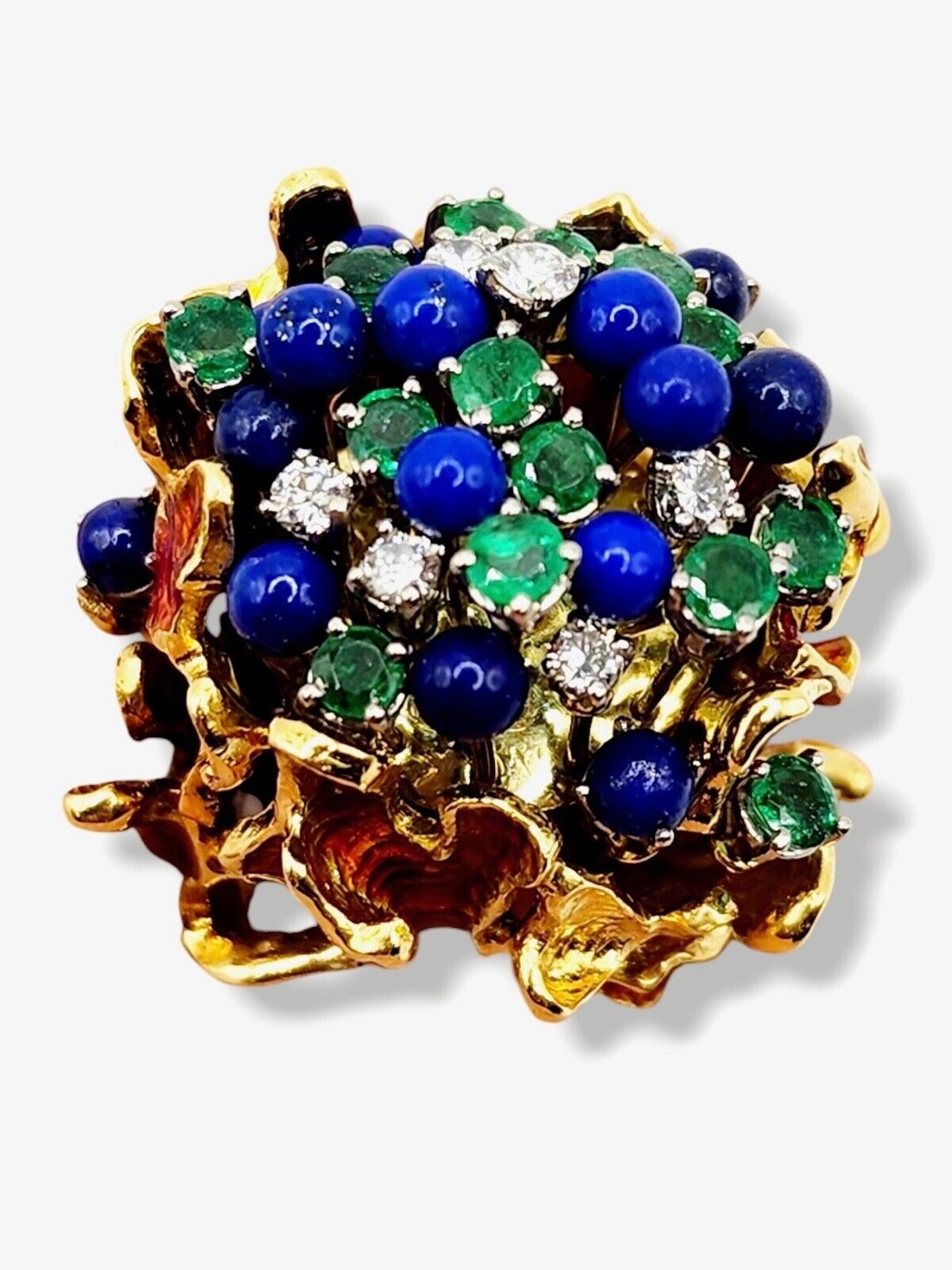 Gorgeous Very Unique Women's Large 18K Yellow Gold Ring with Diamonds, Sapphires