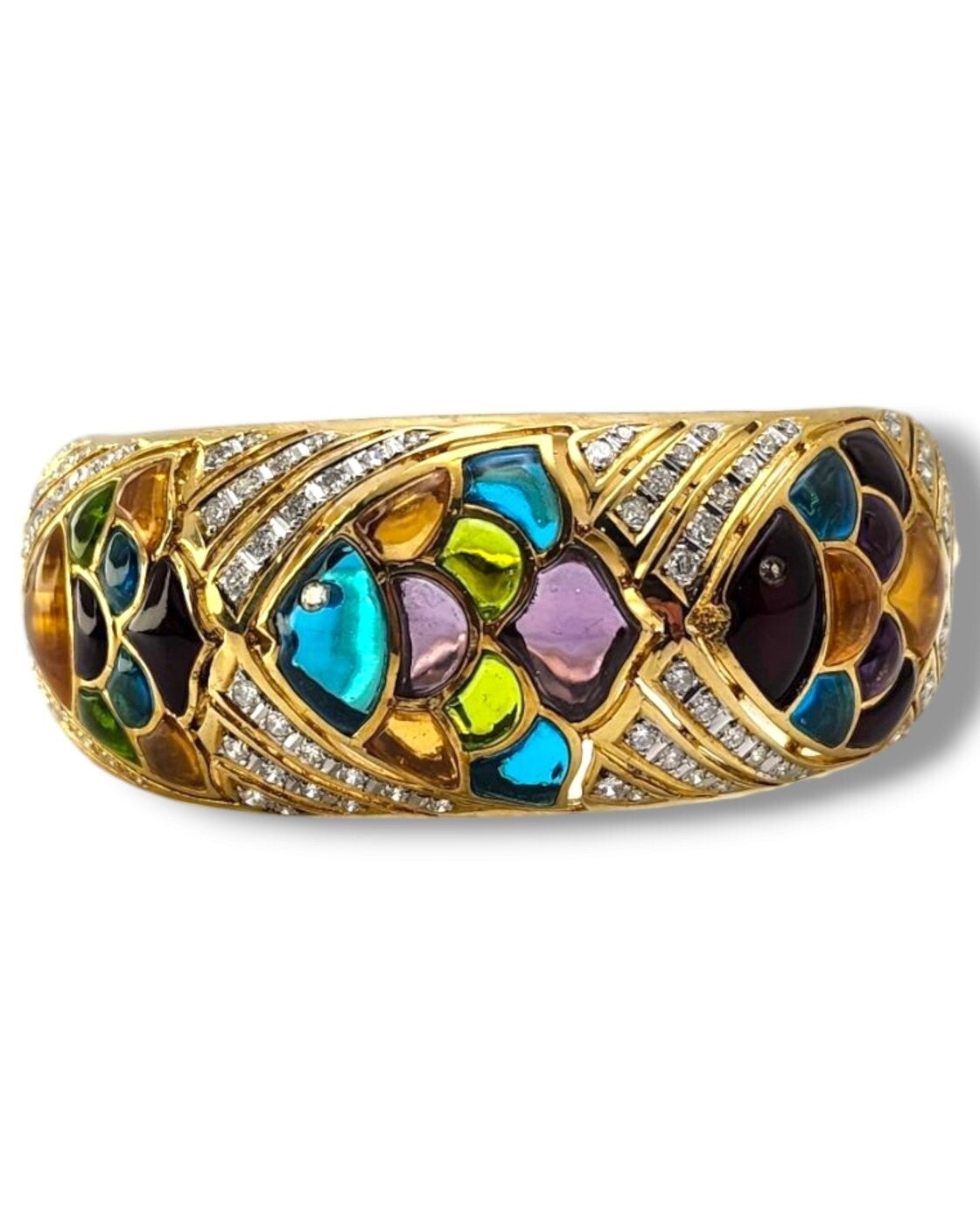 Amazing 18K Gold Bracelet with Diamonds and Colorful Multi Gemstone