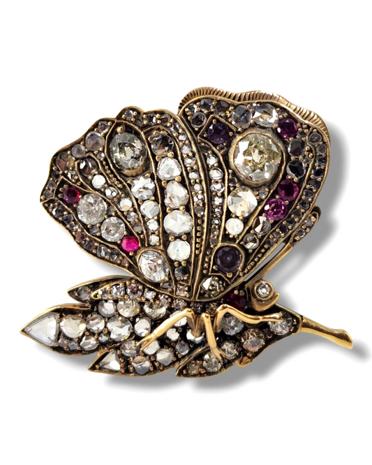 Amazing Antique Imperial 56k Gold & Diamond Butterfly  Brooch 5.0Ct