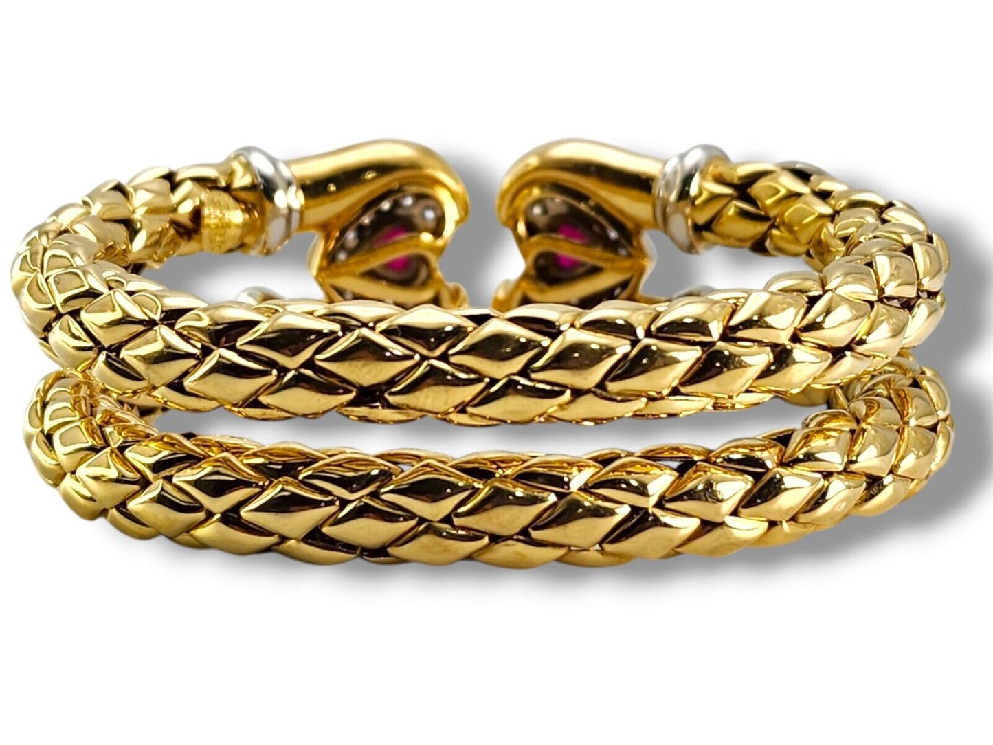 Chimento Diamond Ruby 18 Karat Yellow Gold Flexible 2 Row Cuff Bracelet Diamond