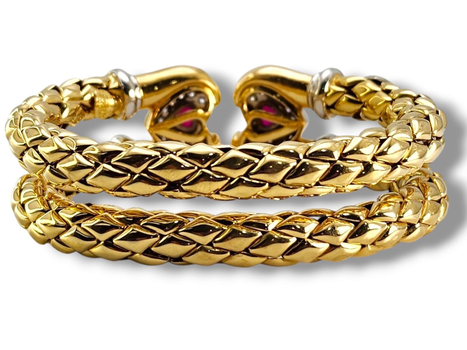 Chimento Diamond Ruby 18 Karat Yellow Gold Flexible 2 Row Cuff Bracelet Diamond