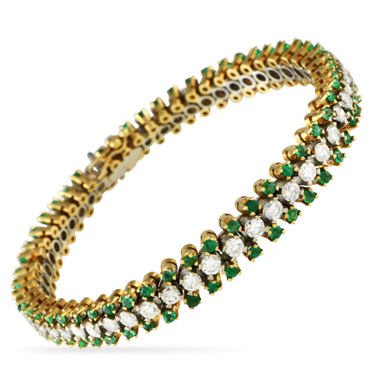 Stunning 18 kt. Yellow Gold 4.75ct Diamond and Emerald Bracelet