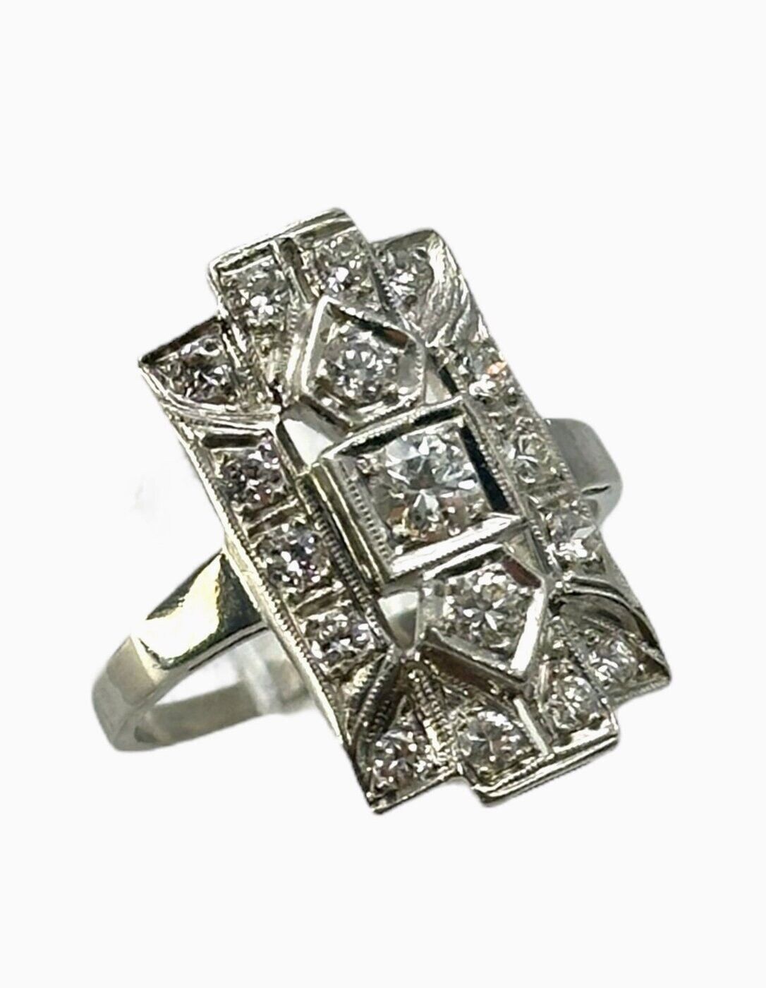 Rectangular Art Deco Platinum Ring with Diamonds - 0.46ct. tw. Diamond