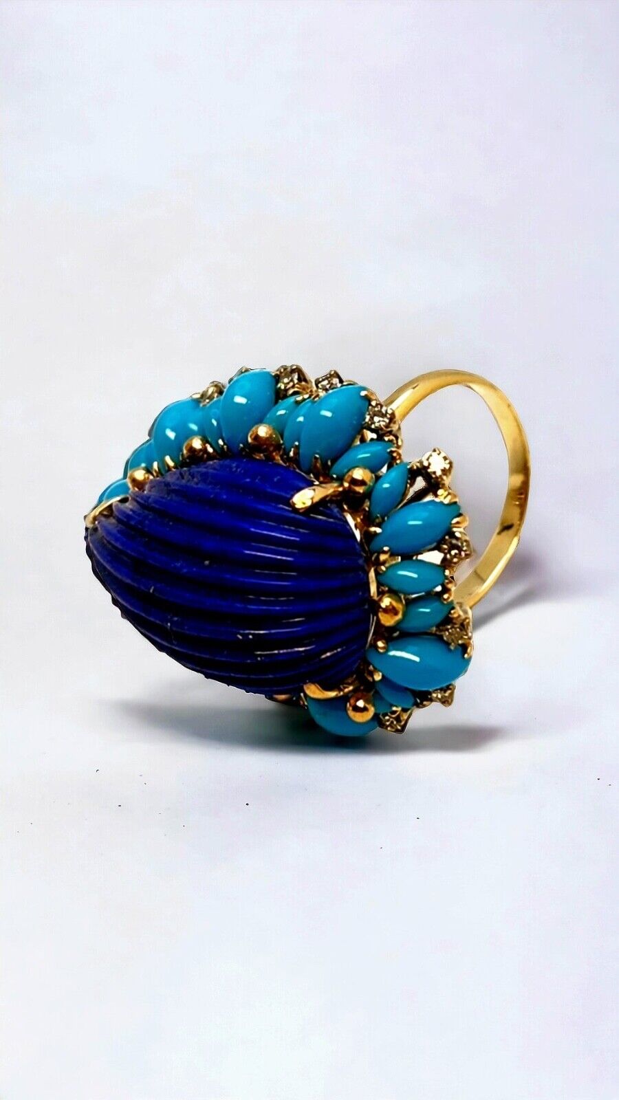 Gorgeous Vintage 14k Gold Lapis Lazuli & Diamonds Ring 1950s