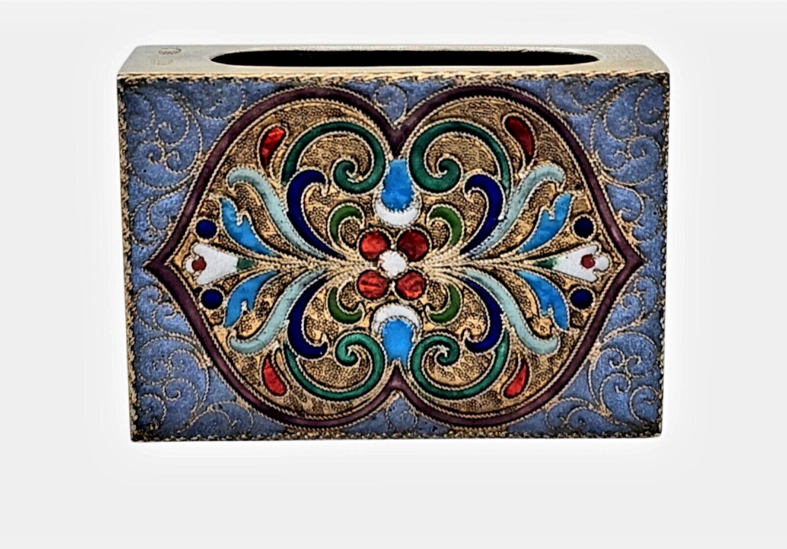 Antique Russian Imperial 84 Silver Double Sided Enamel Matches Box Case
