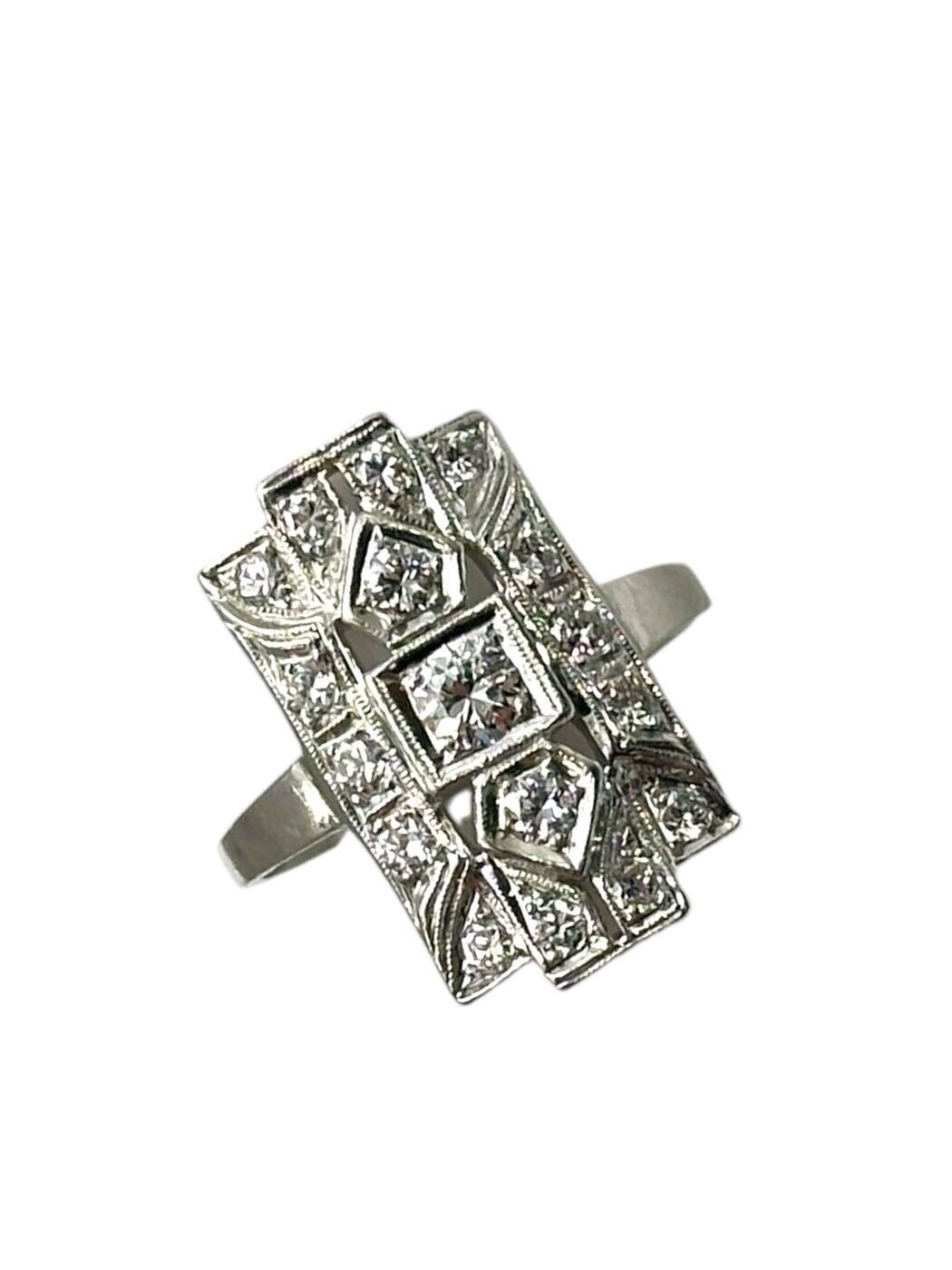 Rectangular Art Deco Platinum Ring with Diamonds - 0.46ct. tw. Diamond