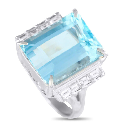 Beautiful Platinum 0.47ct Diamond and Aquamarine Ring