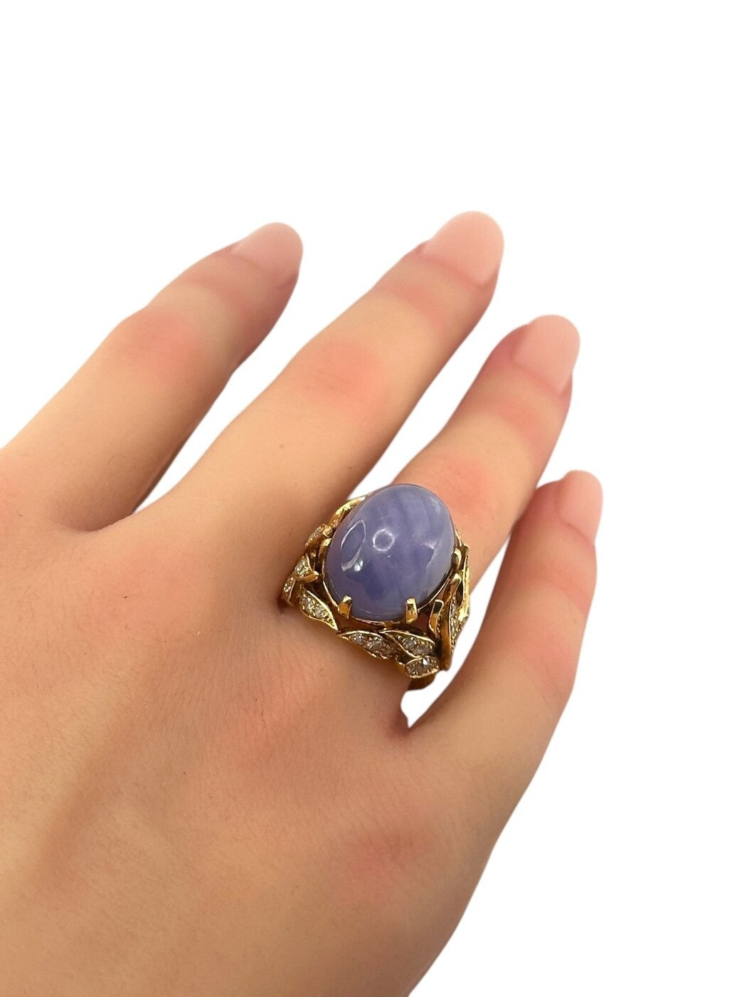 14K Gold, An Outstanding Cocktail Ring with Diamonds and Large Star Sapphire