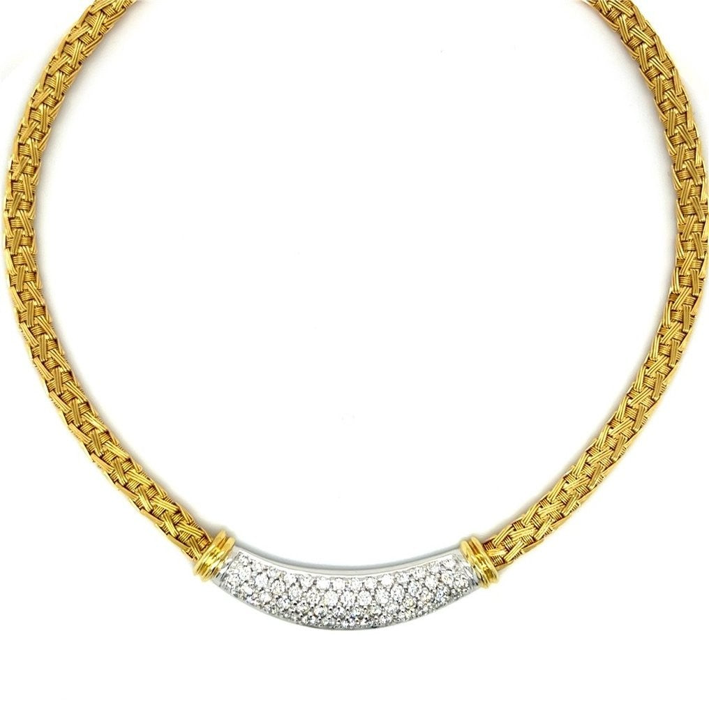 Necklace - 18 kt. Yellow gold, Roberto Coin 18 Karat Gold & Diamond Woven