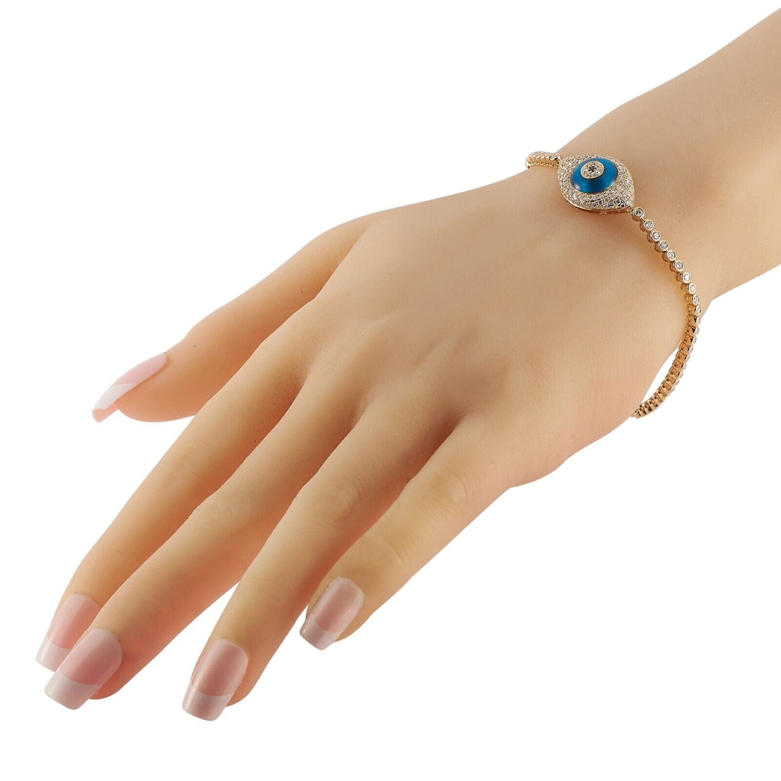 Beautiful 18K Yellow Gold 1.92ct Diamond Evil Eye Bracelet