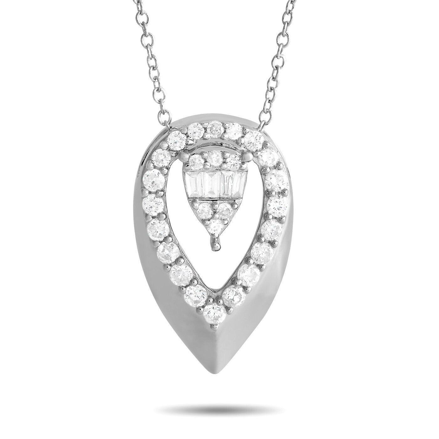 14K White Gold 0.30ct Diamond Teardrop Necklace