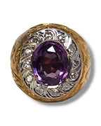 Beautiful 18K Gold Ring with Large Natural Amethyst surrounded by Diamonds
