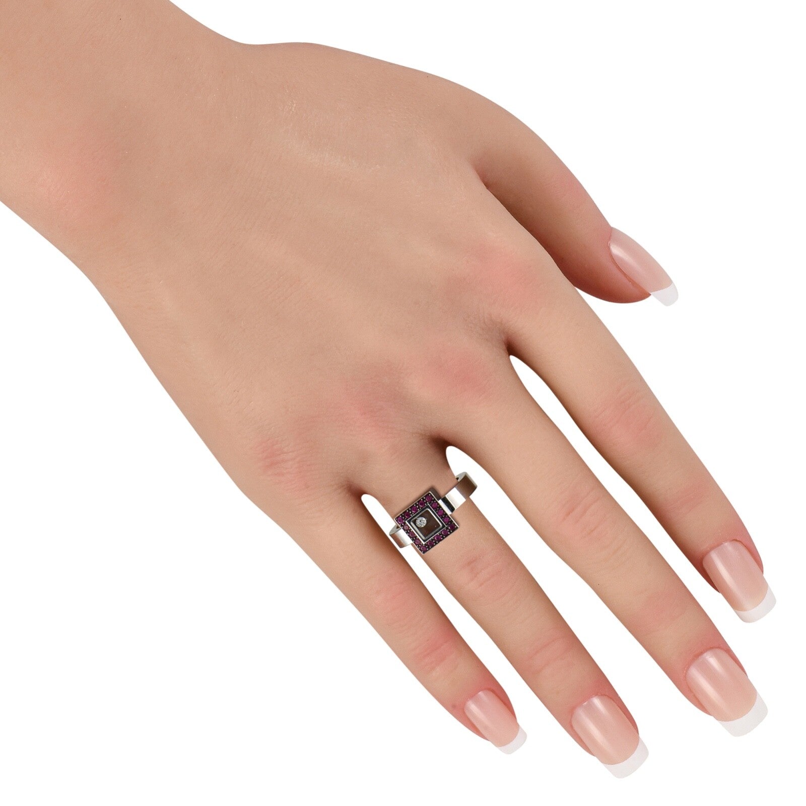 Chopard Happy Diamonds 18K White Gold 0.05ct Diamond and Ruby Ring