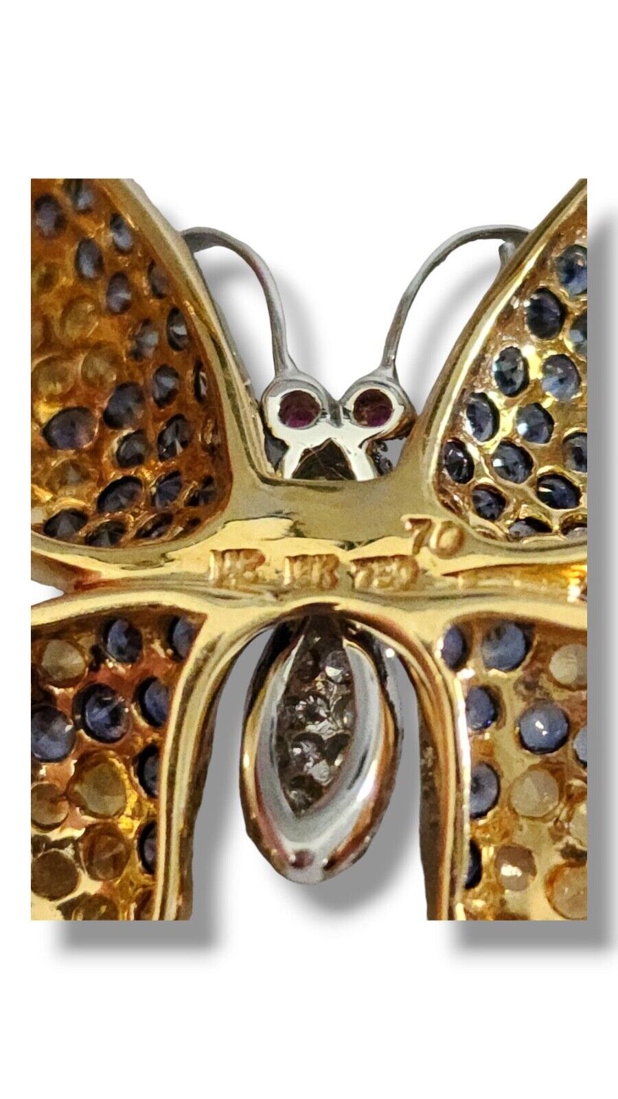 Gorgeous 18k Gold Diamond Sapphire Butterfly Brooch Pin