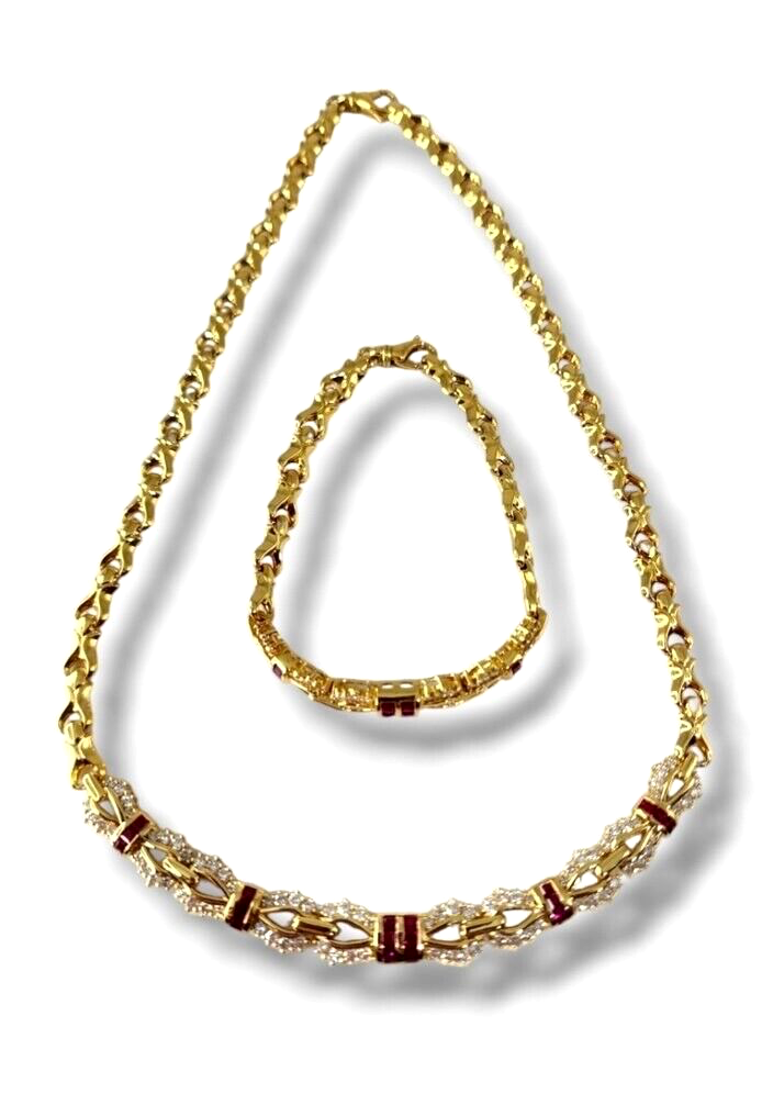 18K Gold Necklace &Bracelet  with Diamonds & Rubies 3.77 Carats  Firm: H.Stern