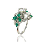 Stunning 18K Gold Ring with  Marquise Diamonds ,Emerald and 4.09ct. Diamonds