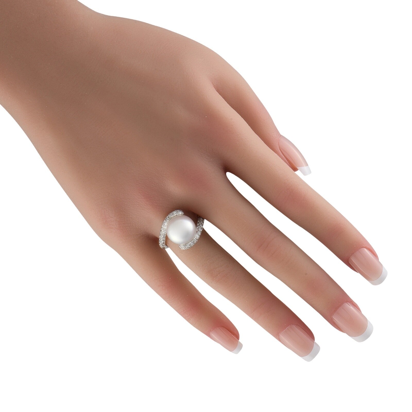 Mikimoto 18K White Gold 1.0ct Diamond and Pearl Ring