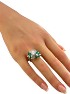 Stunning 18K Gold Ring with  Marquise Diamonds ,Emerald and 4.09ct. Diamonds