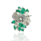 Stunning 18K Gold Ring with  Marquise Diamonds ,Emerald and 4.09ct. Diamonds